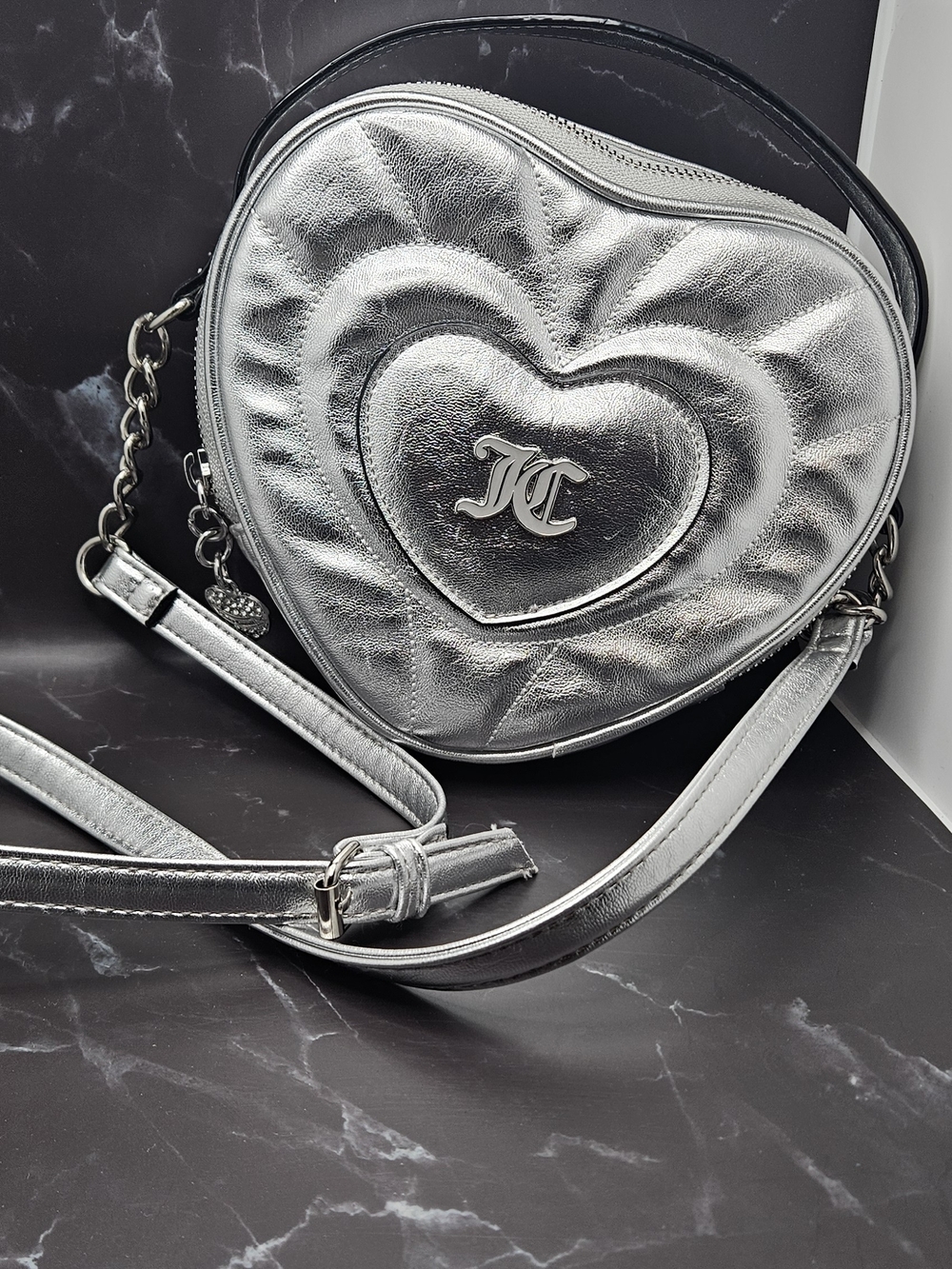 Juicy Couture Metallic Silver Logo-Lined Crossbody Bag